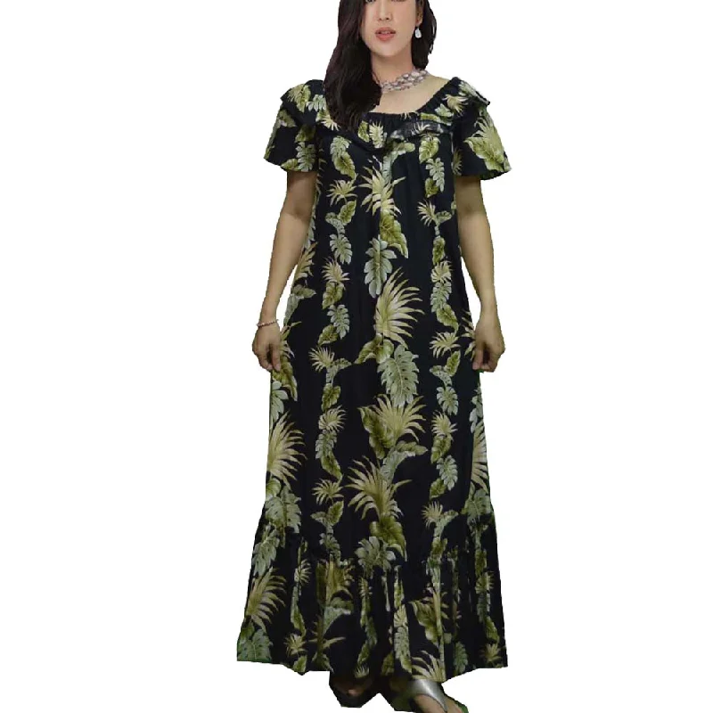 Hawaii Leaf Long Muumuu Dress Made In Hawaii USA