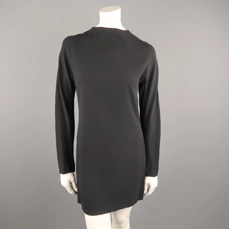 MARNI Size 4 Black Stretch Cream High Neck Long Sleeve Shift Dress