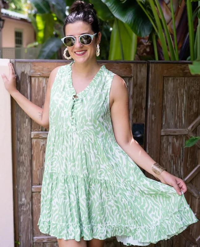 Kaia Dress Short- Green Zebra
