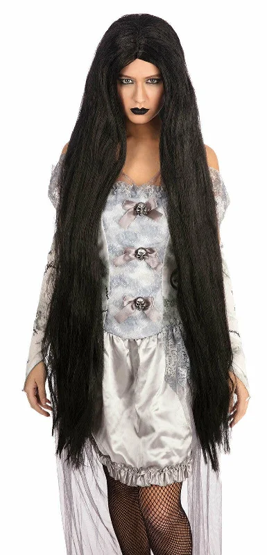 Ladies Long 40" Black Gothic Straight Hair Wig Halloween Fancy Dress Party Wig