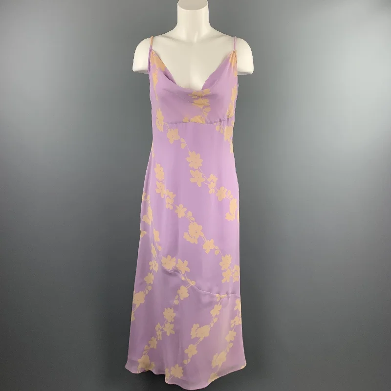 MIMMINA Size 8 Lilac Floral Acetate Blend Spaghetti Strap Dress