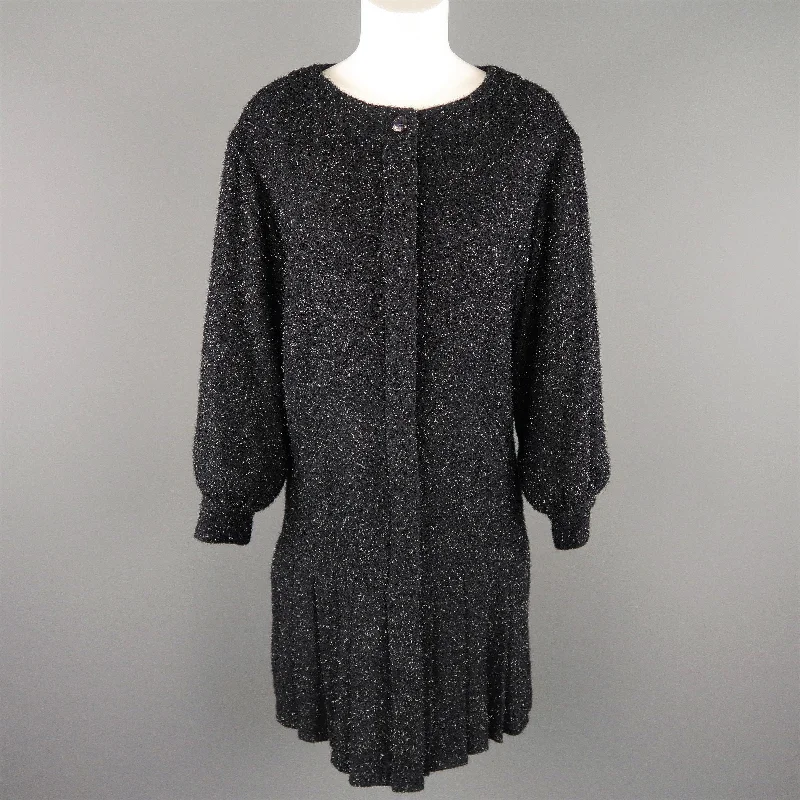 CHANEL F/W 2013 Size 8 Navy Glitter Knit Drop Waist Dress