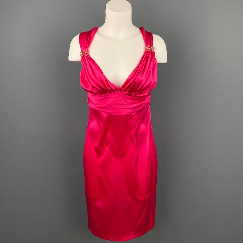 ROBERTO CAVALLI Size 8 Fuchsia Satin Silk Sheath Cocktail Dress