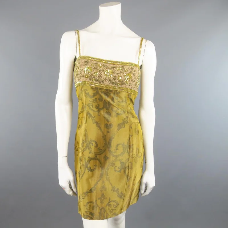ESCADA COUTURE Size 10 Metallic Gold Brocade Sequin Bust Cocktail Dress