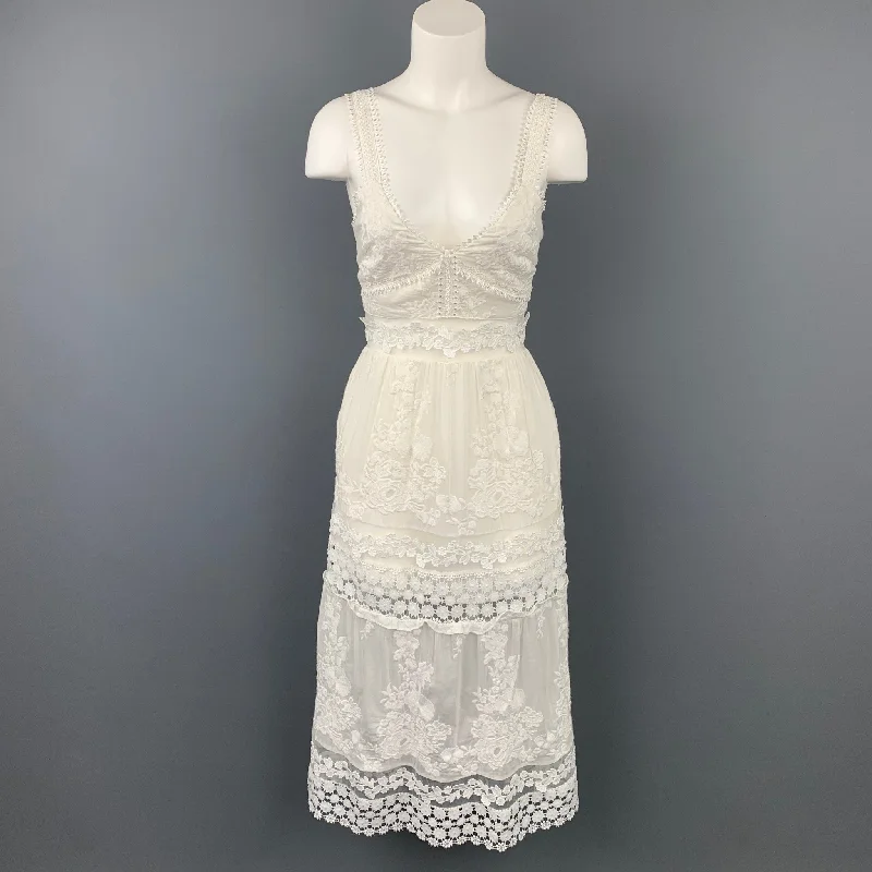 SELF-PORTRAIT Size 6 White Lace Cotton Blend Dress