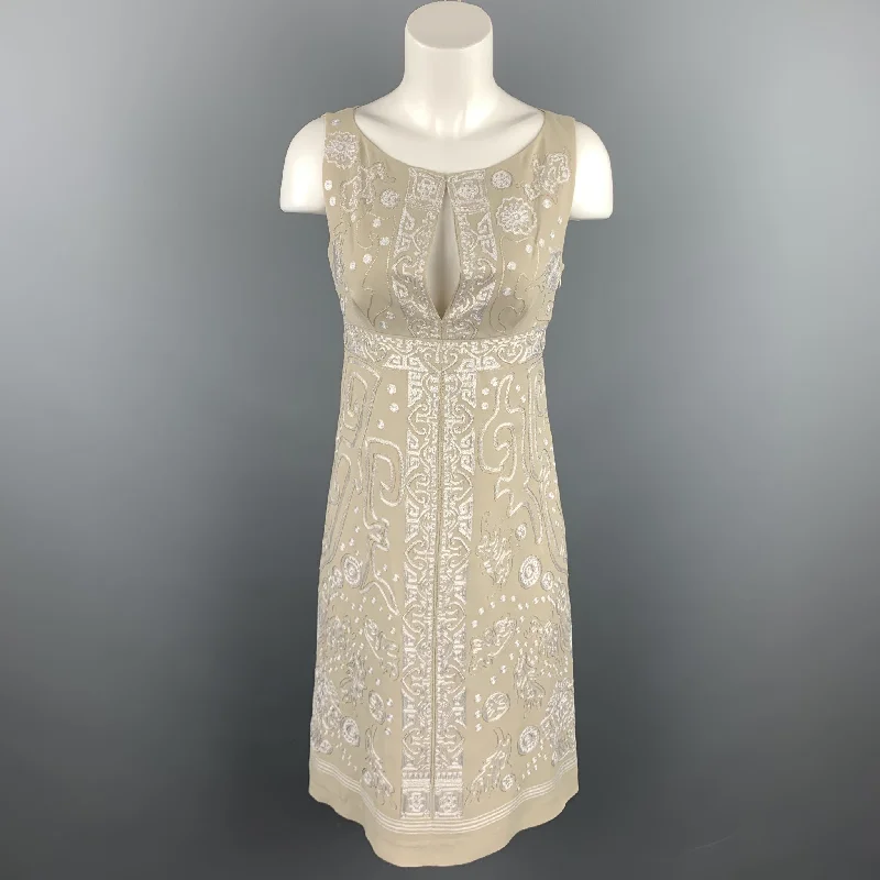 CHRISTIAN LACROIX Size 4 Beige Embroidered Silk Cocktail Shift Dress