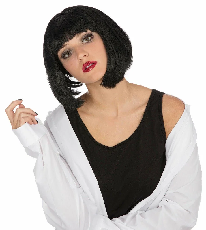 Ladies Short Black Mia Wig Halloween Spooky Scary Fancy Dress Accessory