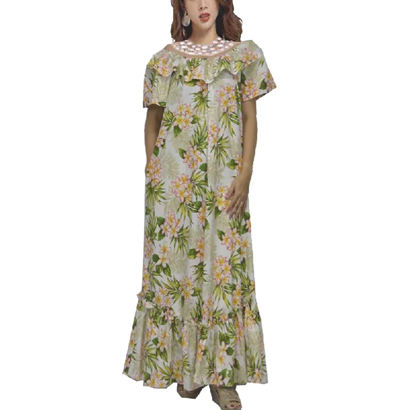 Plumeria Dream Long Muumuu Dress Made In Hawaii USA