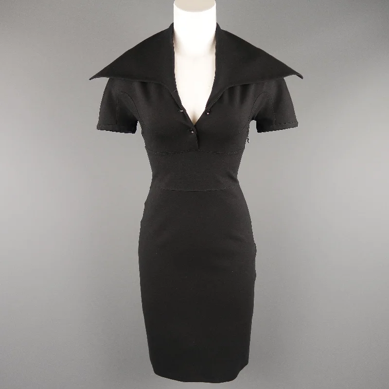 GIVENCHY Size S Black Jersey Wide Collared Polo Sheath Dress