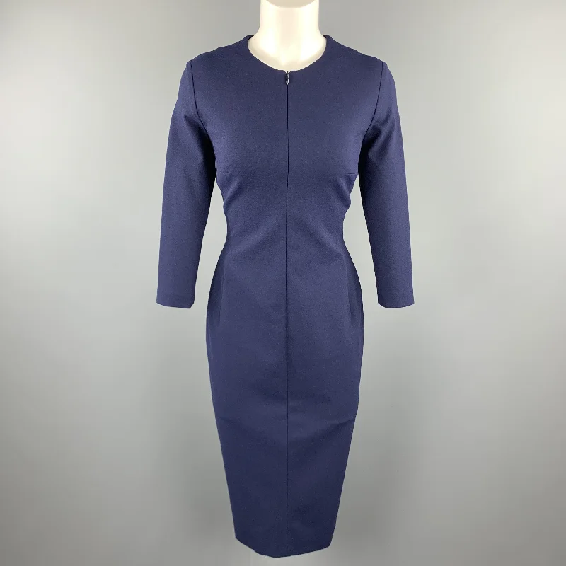 ESCADA Size 6 Deep Sea Navy Three Quarter Sleeve Sheath Lace Up Dress