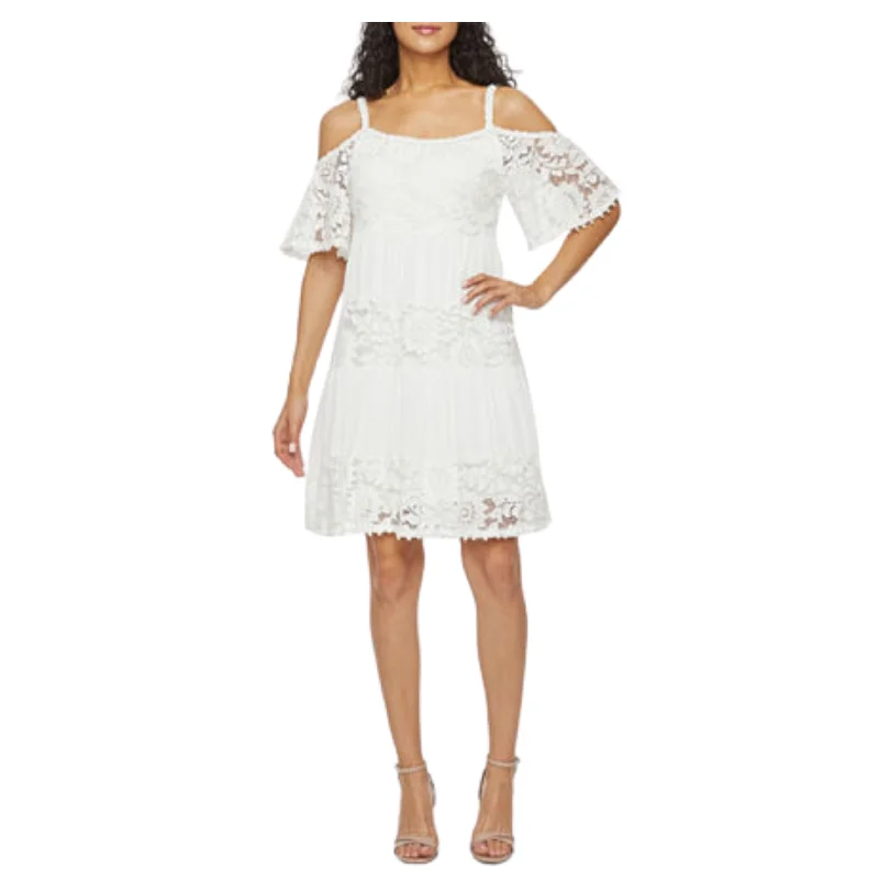 ROBBIE BEE-  Short Sleeve Cold Shoulder Lace Boydoll Dress