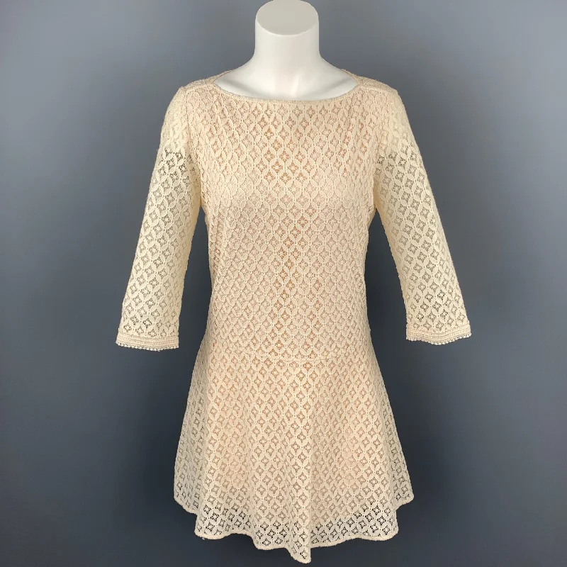 SEE By Chloe Size 2 Cream Lace Cotton / Nylon Elastic Waistband A-Line Dress