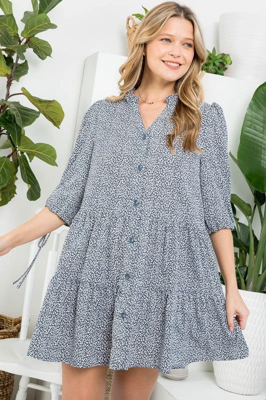 Plus Dot Button Tiered Dress