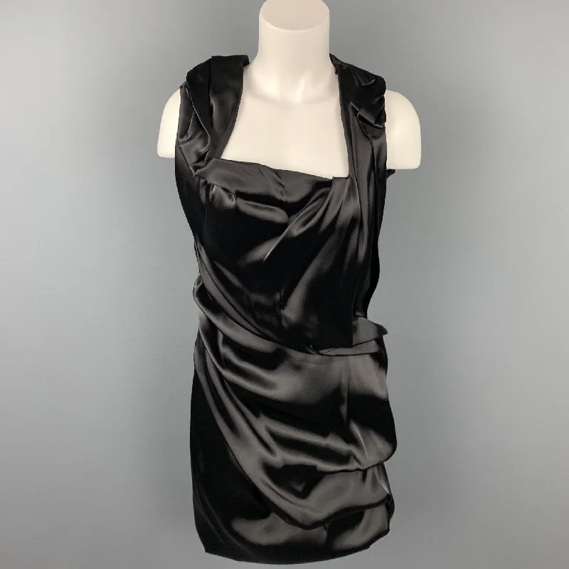 SOPHIA KOKOSALAKI Size 6 Black Nylon Blend Ruched Cocktail Dress