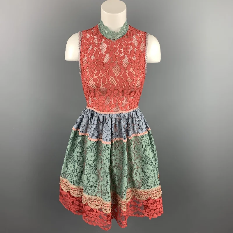 ALEXIS Size XS Multi-Color Lace Color-Block Polyamide Blend A-Line Dress