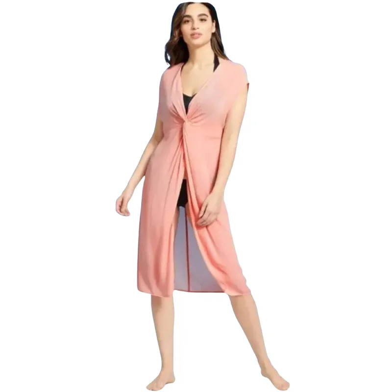 KONA SOL - Twist Front Open Midi Cover Up Dress