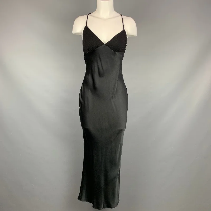 HEIDI WEISEL Size 4 Black Satin Silk Long Dress