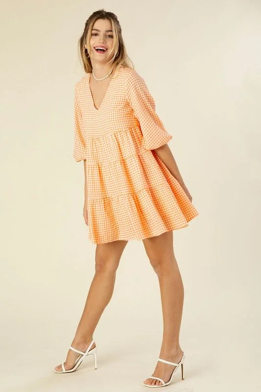 Lilou Gingham checked tiered dress