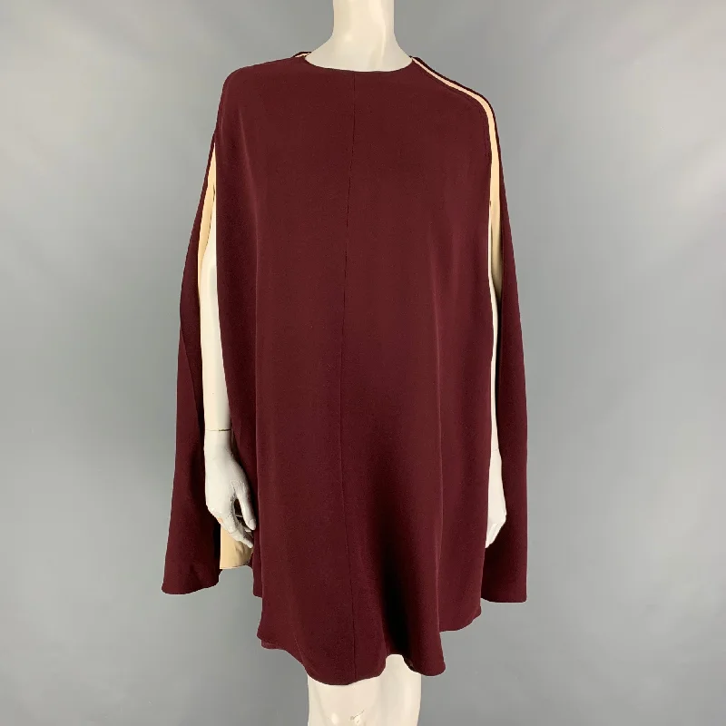VALENTINO Size 6 Burgundy Cream Silk  Two Tone Light Cady Cape Dress