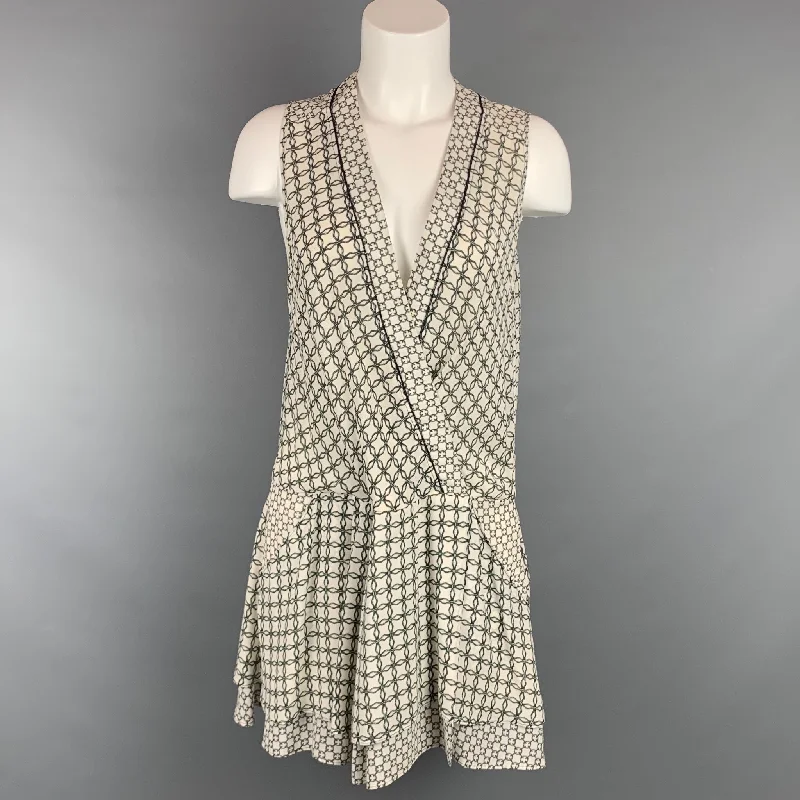 PROENZA SCHOULER Size 6 White & Green Silk Abstract Silk Dress