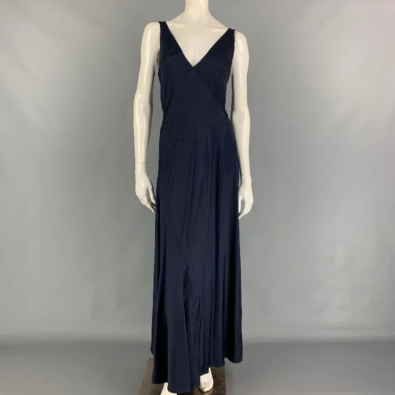 POLO by RALPH LAUREN Size 6 Navy Viscose Sleeveless Long V-Neck Dress