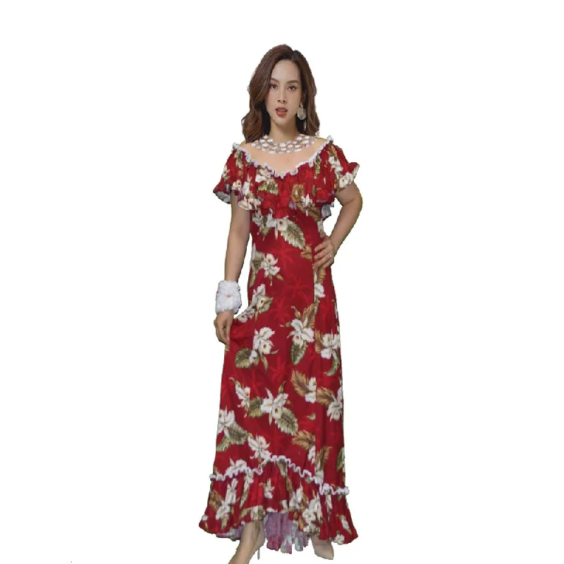 White Orchid Long Ruffle Muumuu Dance Dress