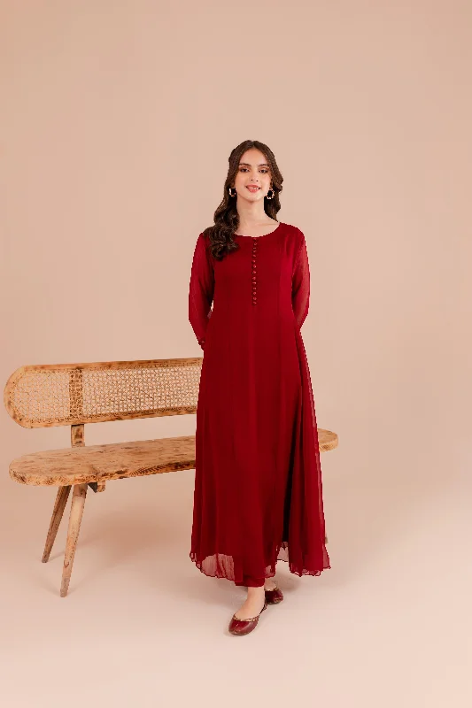 Maroon Chiffon Dress