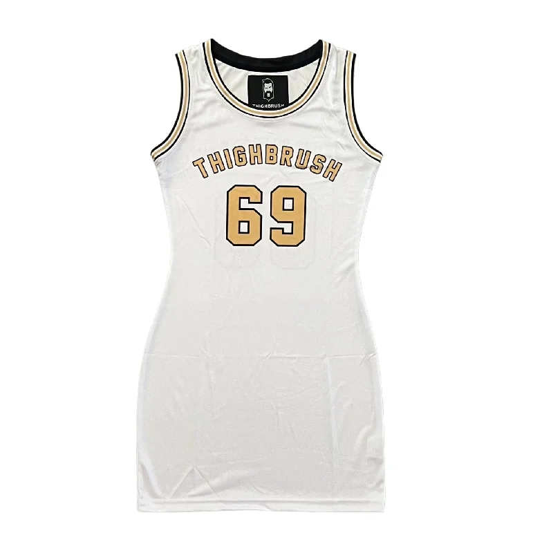 THIGHBRUSH® ATHLETICS - THIGHBRUSH 69 - WOMEN'S BASKETBALL JERSEY DRESS - WHITE