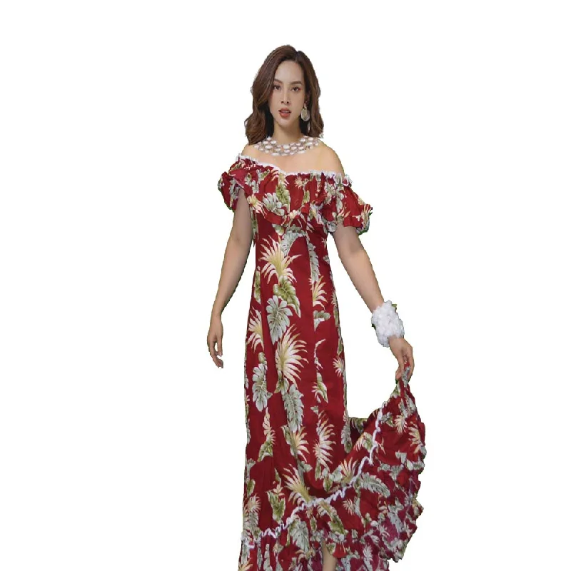 Hawaii Leaf Panel Long Ruffle Muumuu Dance Dress