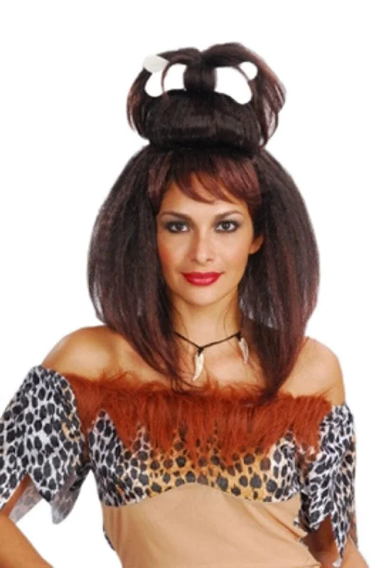 Ladies Girls Cave Female Wig Brown Horror Themed Fancy Dress Accessory