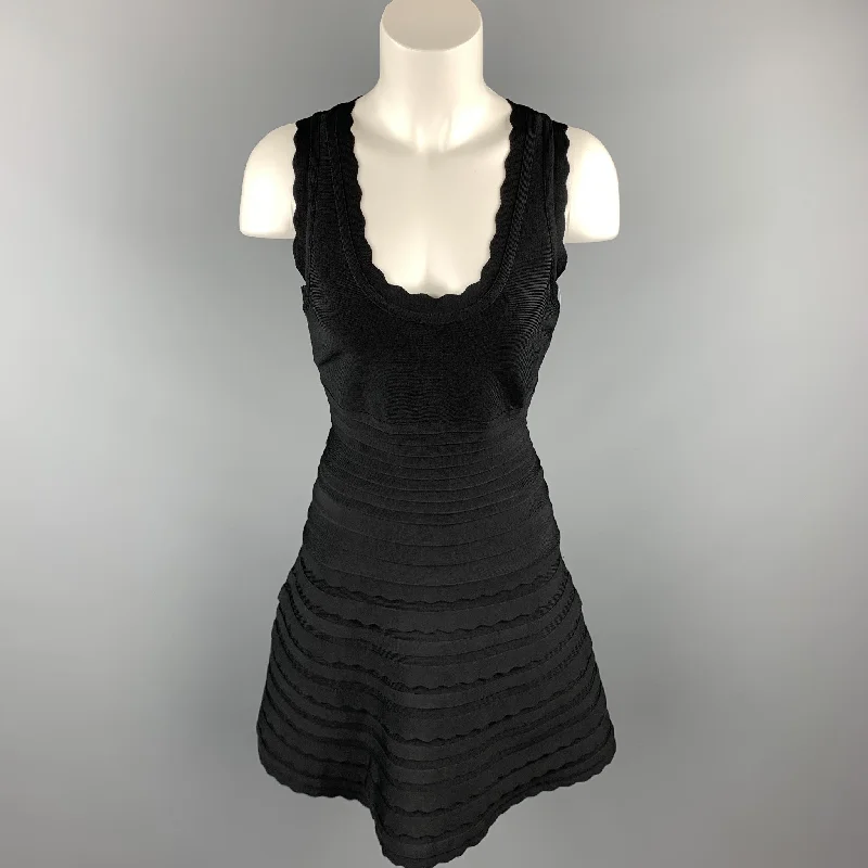 HERVE LEGER Size M Black Rayon / Spandex Cocktail Dress