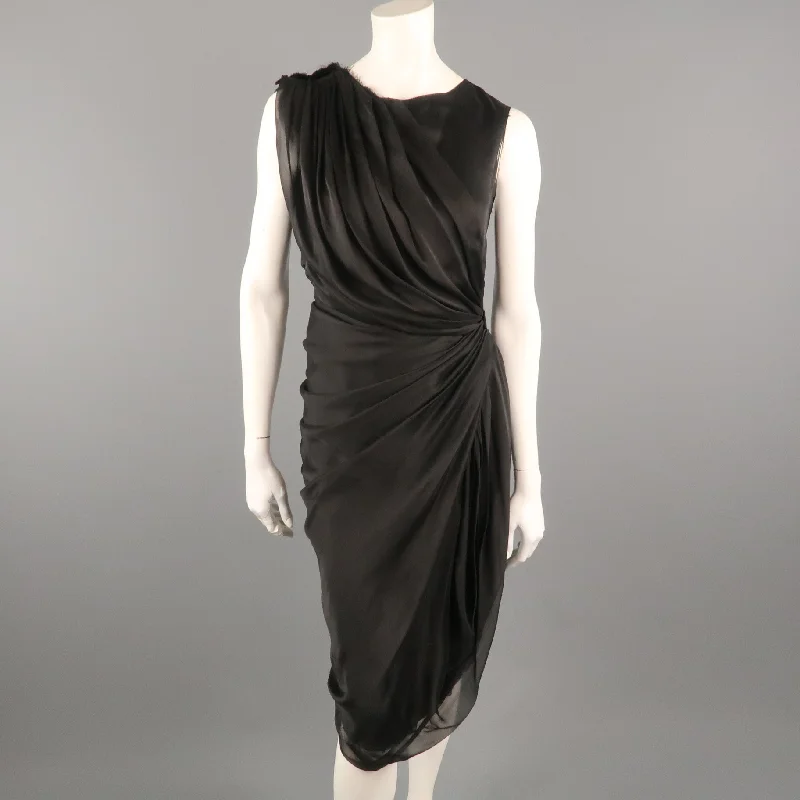 ALBERTA FERRETTI Size 4 Black Silk Draped Overlay Shift Cocktail Dress