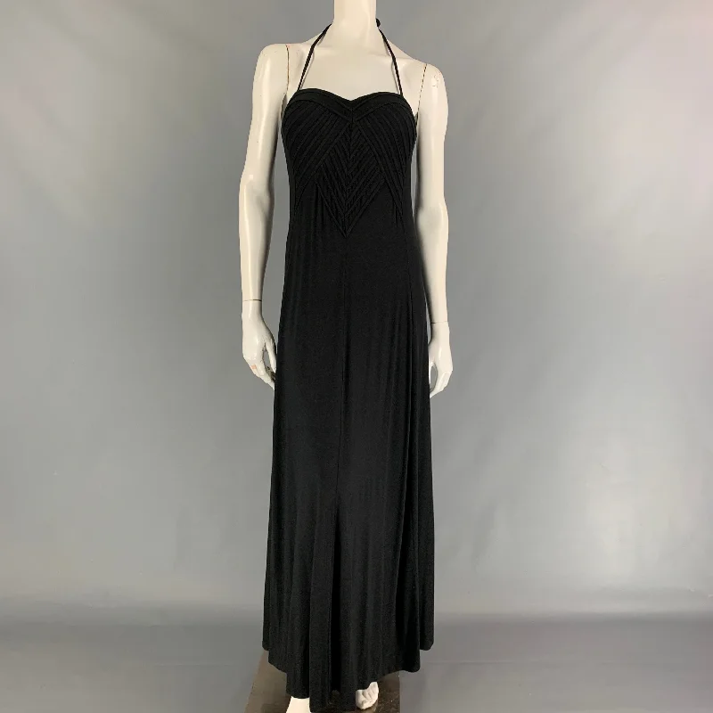 ROBIN PICCONE Size S Black Nylon Pleated Halter Long Dress