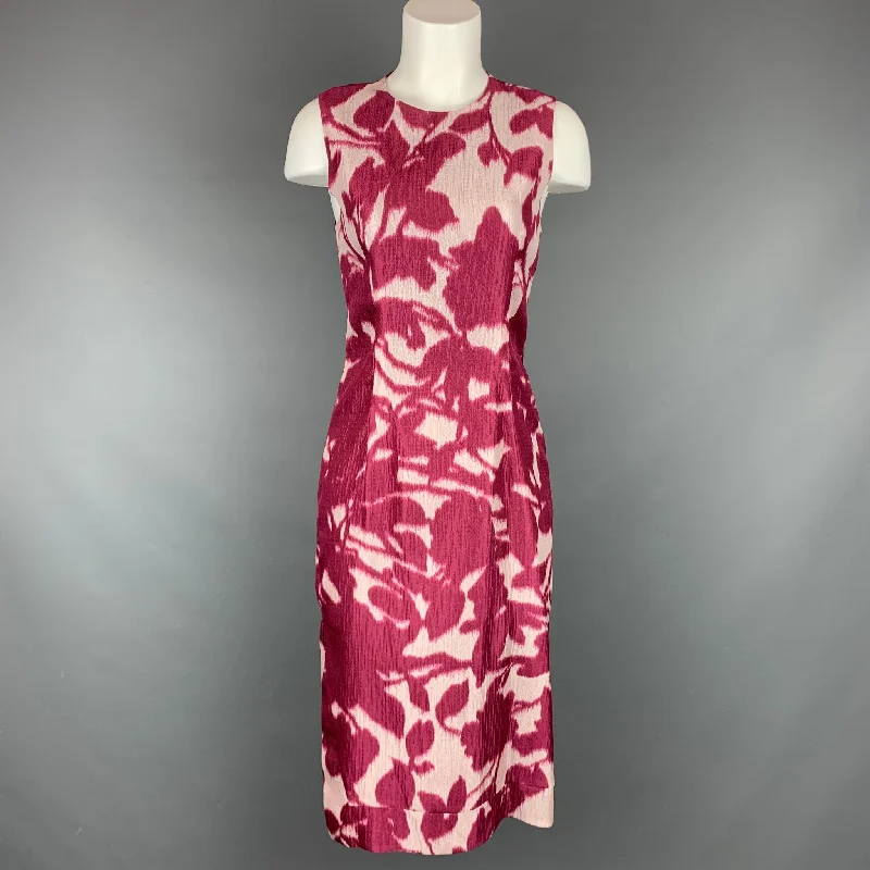 PRABAL GURUNG Size 2 Burgundy & White Silk / Cotton Shift Dress