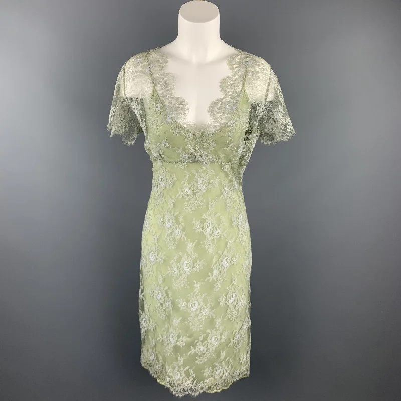 COLLETTE DINNIGAN Size L Green Lace Nylon / Spandex Cocktail Dress