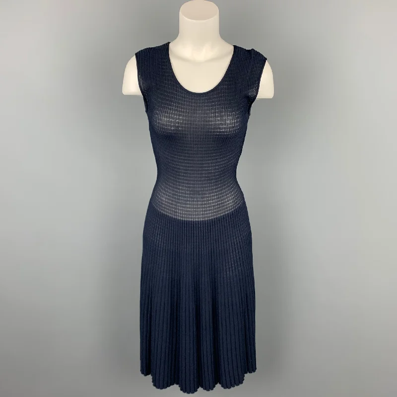 ARMANI COLLEZIONI Size 2 Navy Viscose / Polyester Sleeveless Cocktail Dress