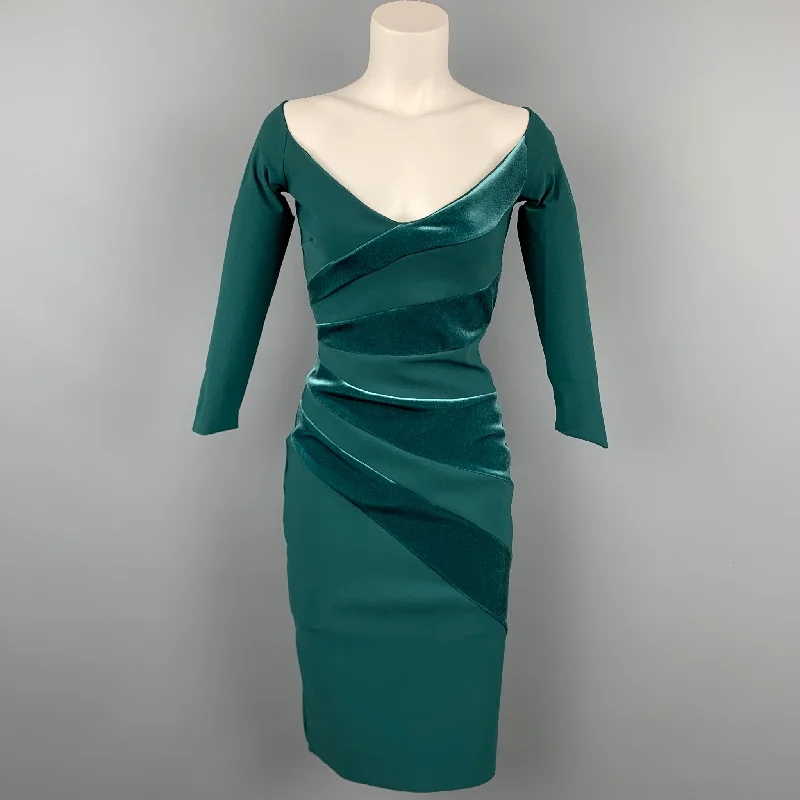 CHIARA BONI Size 4 Green Polyamide Velvet Panels Cocktail Dress