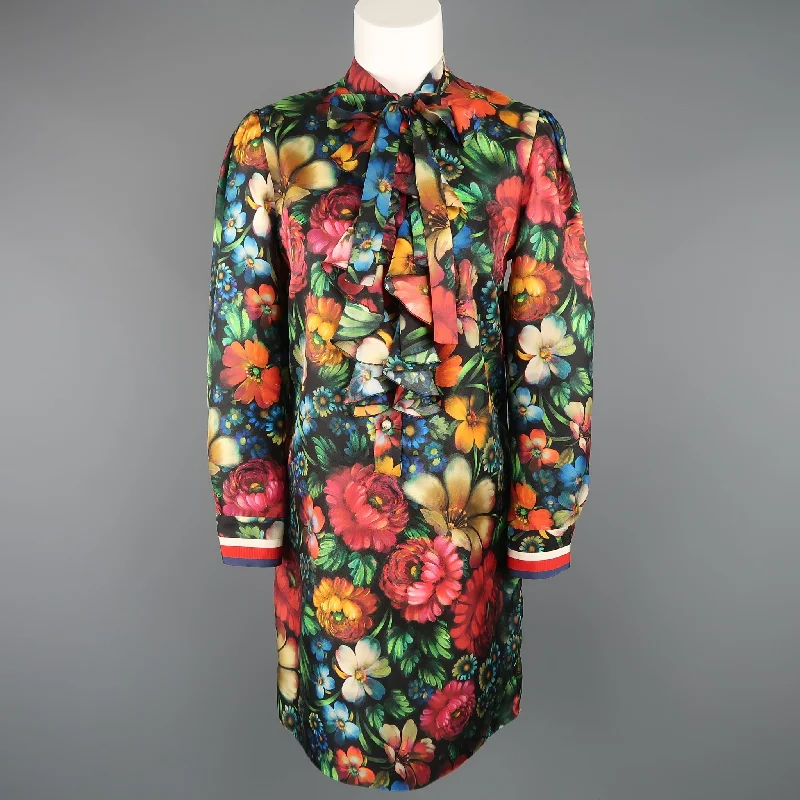 GUCCI by Alessandro Michele Size 6 / IT 42 Floral Silk Ruffled Bow Collar Dress