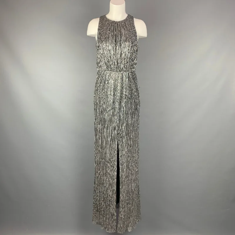 HALSTON HERITAGE Size 6 Silver & Black Polyester Blend Cocktail Dress