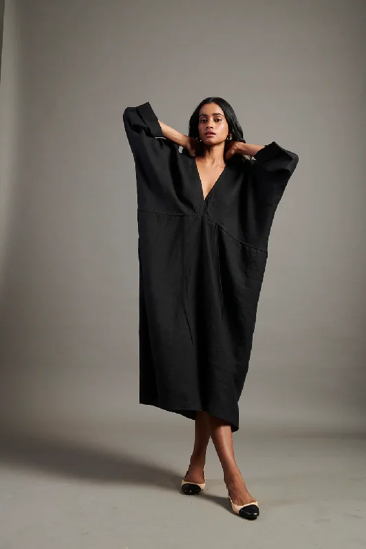 Linen Gathered Kaftan Dress - Free Size