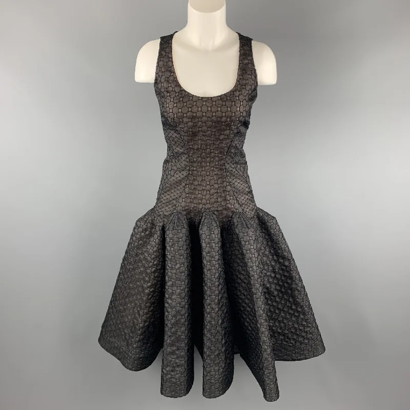 ZAC POSEN Size 6 Black Lace Ruffle Trumpet Skirt Cocktail Dress