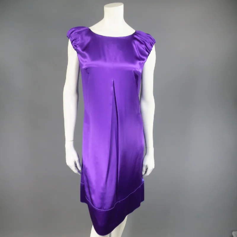DOLCE & GABBANA Size 4 Purple Silk Satin A Line Short Puff Sleeve Cocktail Dress