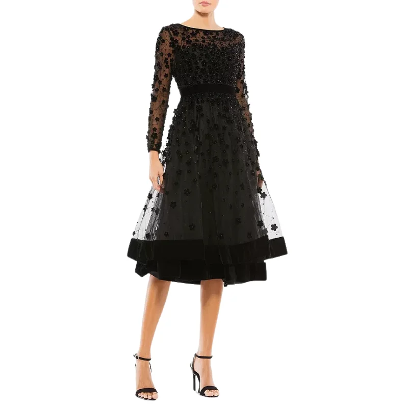 MAC DUGGAL - Embellished Floral Sheer Fit and Flare Dress