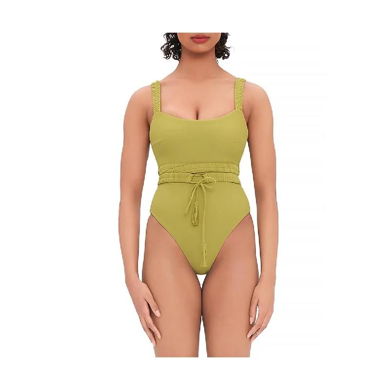Andrea Iyamah Womens Anti Belted  Strappy Nylon One-Piece Swimsuit Tie-Back Swimwear