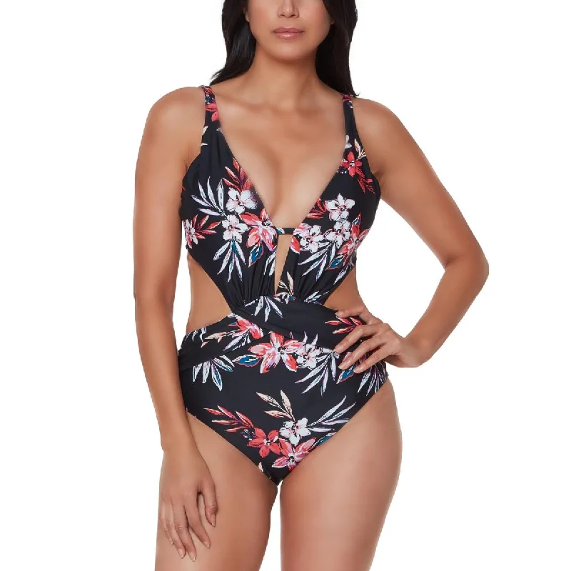 Bar III Womens Floral Tummy Toner One-Piece Swimsuit