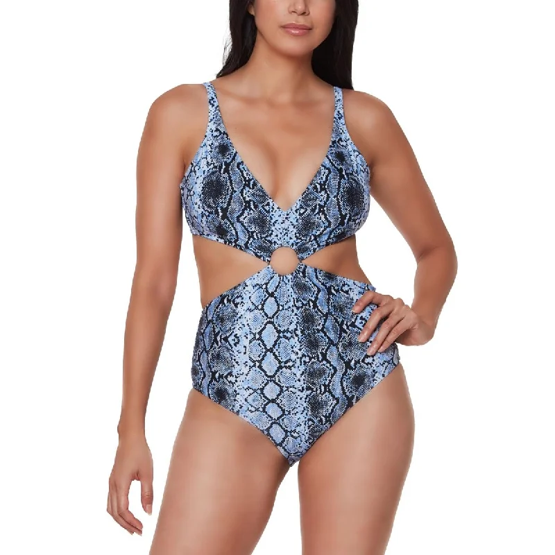 Bar III Womens Printed Cut-Out One-Piece Swimsuit