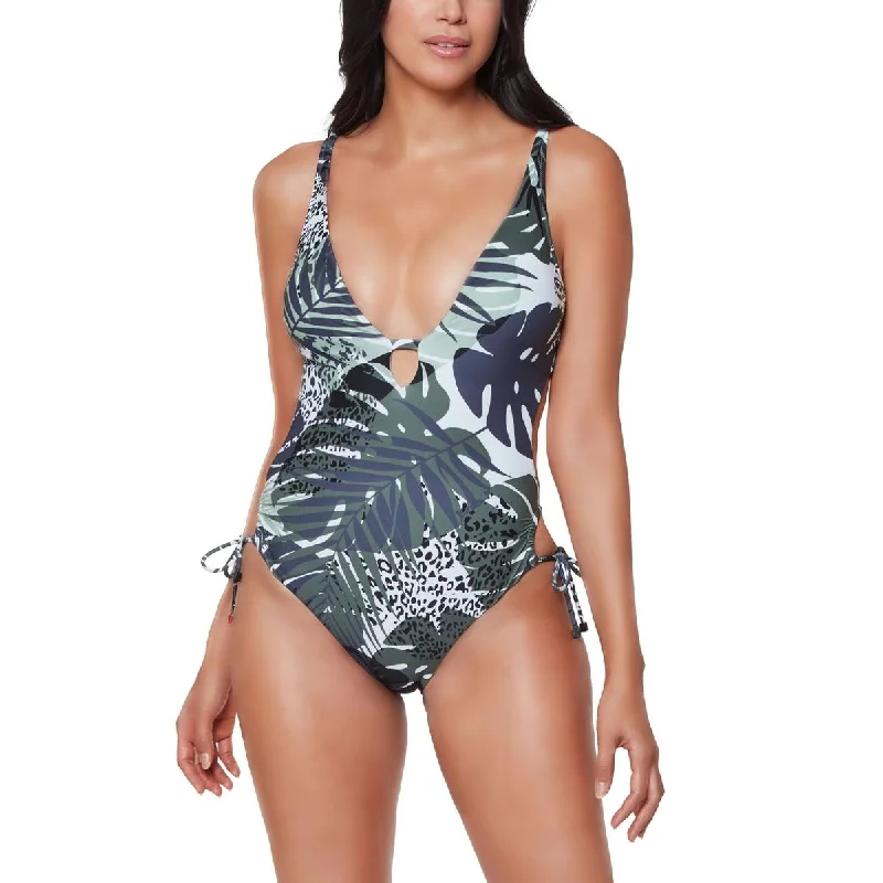 Bar III Womens Printed Side Tie One-Piece Swimsuit