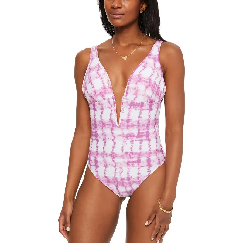 Bar III Womens Tie-Dye Plunging One-Piece Swimsuit