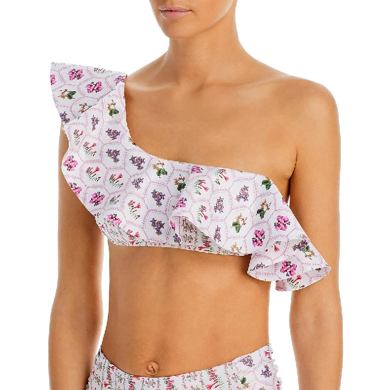 Capittana Womens Peruvian Flower Top Ruffled  Bikini Swim top Adjustable Strap Swimsuit