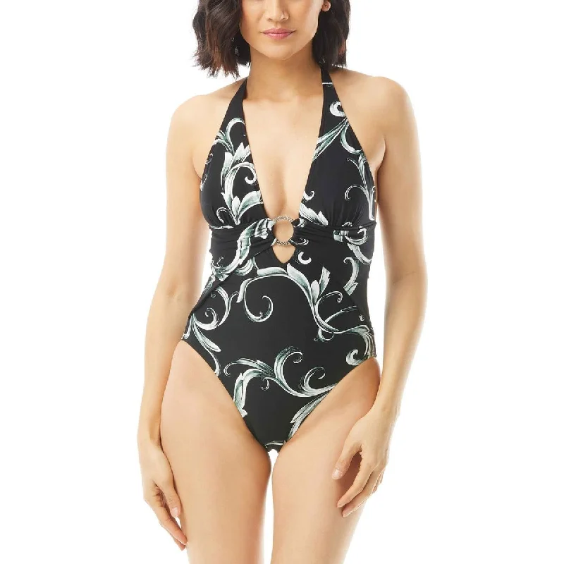 Carmen Marc Valvo Womens Printed V-Neck One-Piece Swimsuit Reversible Bikini Set